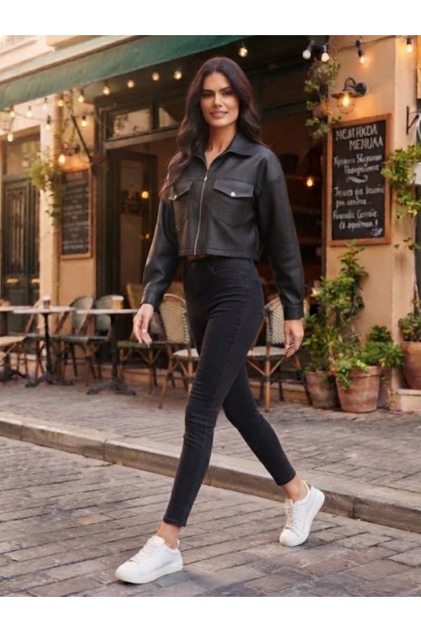 ΜΠΟΥΦΑΝ CROP  FAUX LEATHER