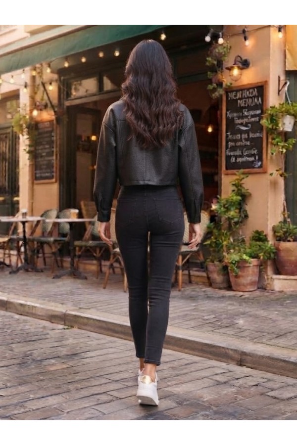 ΜΠΟΥΦΑΝ CROP  FAUX LEATHER