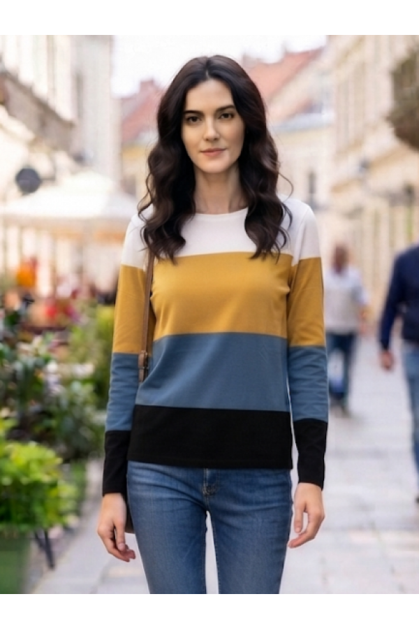 ΜΠΛΟΥΖΑ COLOR-BLOCKING ΜΕ ΦΑΡΔΙΕΣ ΡΙΓΕΣ