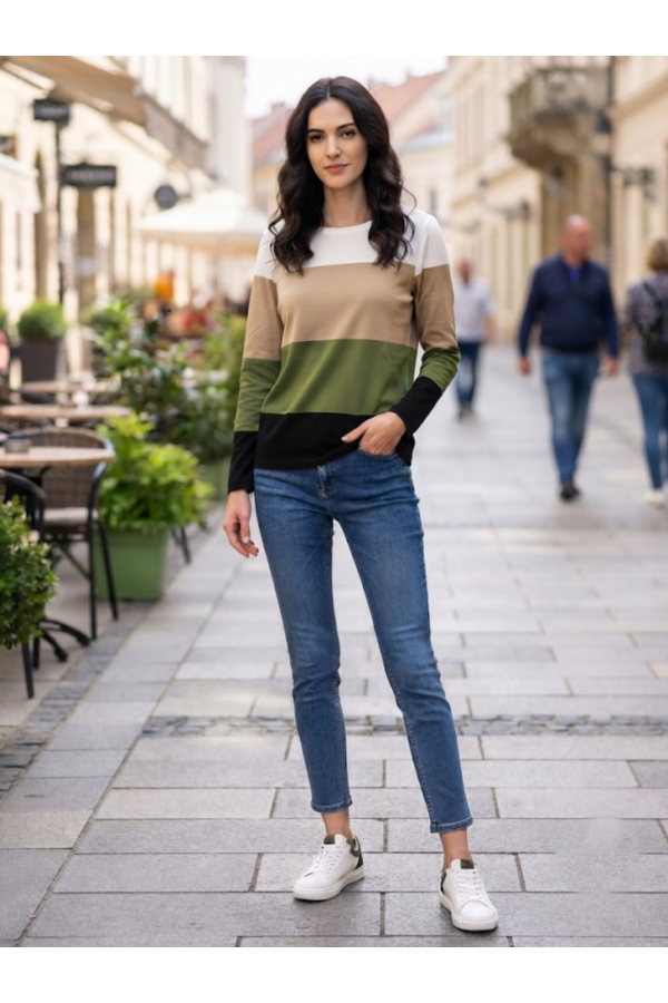 ΜΠΛΟΥΖΑ COLOR-BLOCKING ΜΕ ΦΑΡΔΙΕΣ ΡΙΓΕΣ